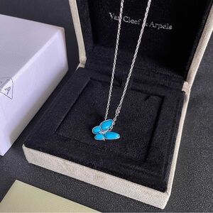 Van Cleef & Arpels Blue Butterfly Alhambra Pendant Necklace